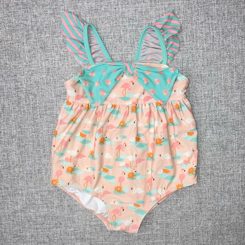 Flamingo Print Kids Swimwear MJ 12-18m play for age and some pilling on tush